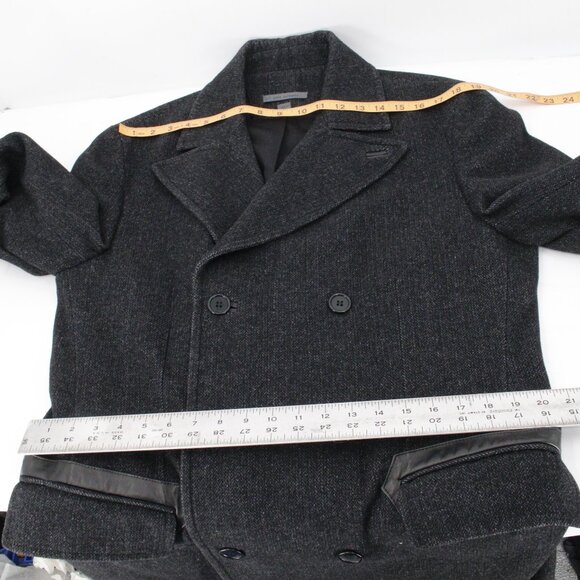 John Varvatos overcoat Men's 42 Double Breasted Wool Blend Herringbone coat peak - Picture 11 of 16